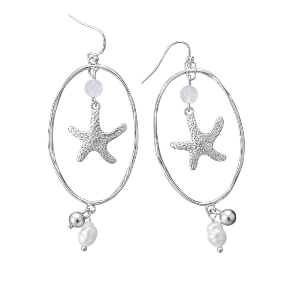 Oval Pearl Starfish Earrings - Picture 2 of 15